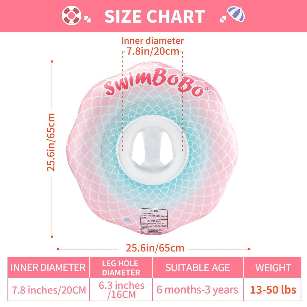 Swimbobo Inflatable Baby Swimming Float – Pink Mermaid for Ages 6–36 Months
