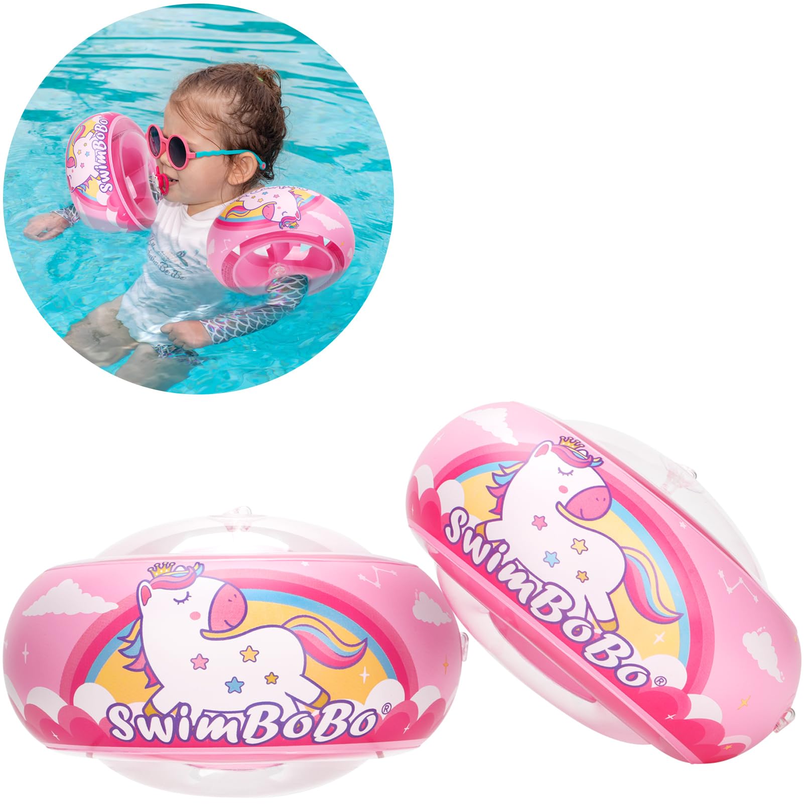 Swimbobo Soft Swimmies Toddler Floaties - Inflatable Arm Bands for Ages 3-6, Pink, Small