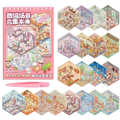 SWIMDOG 20 Sets DIY 3D House Sticker Scenes for Adults - Cute Reusable Peel-and-Stick Craft Set for Stress Relief, Party Favors, and Gifts