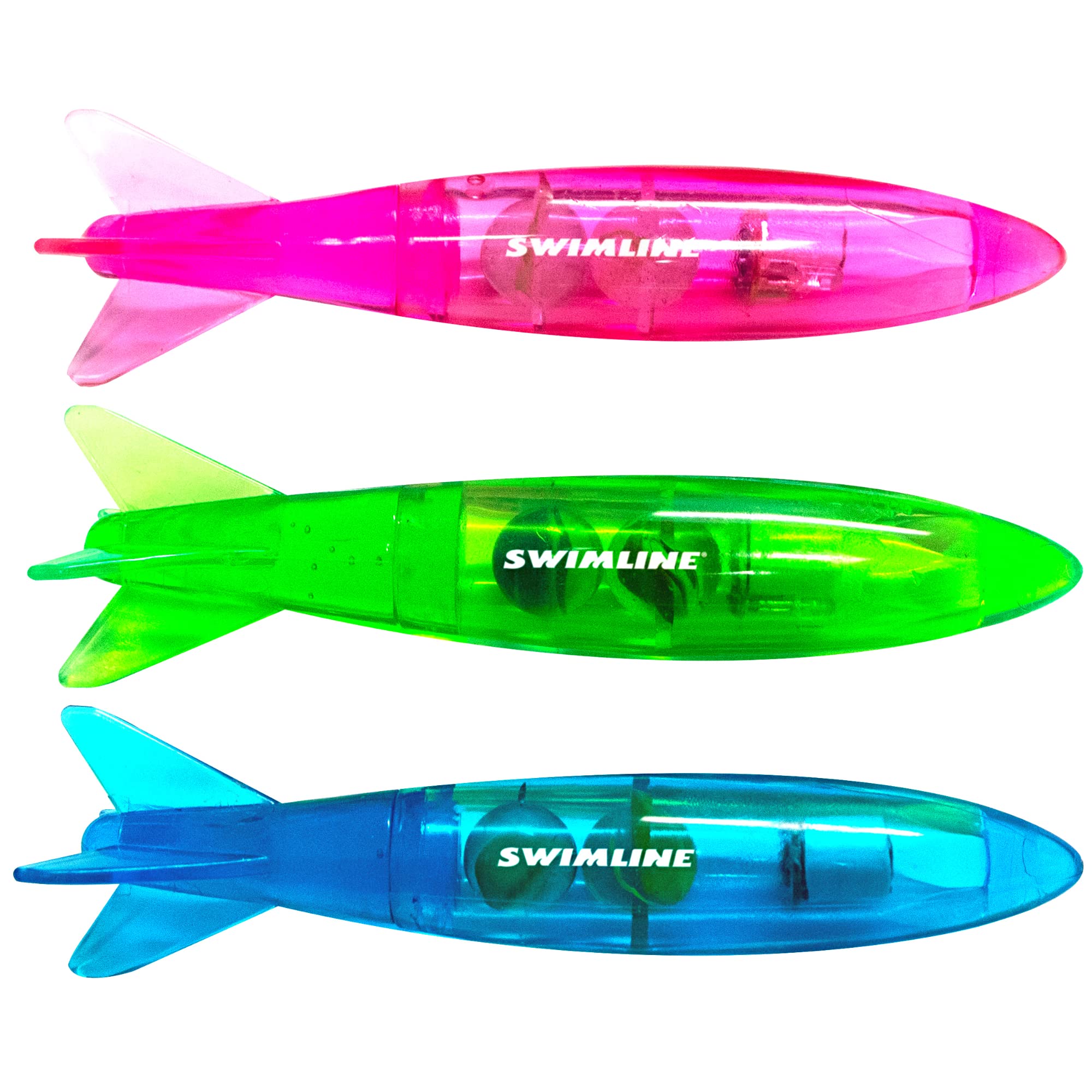 Swimline LED Dive Toys 3-Pack - Glowing Torpedo Light-Up Underwater Retrieval Game for Pool & Bath