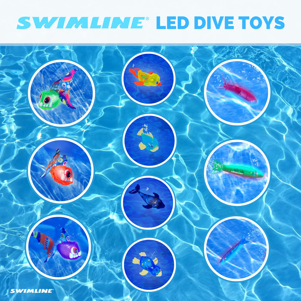 Swimline LED Dive Toys 3-Pack - Glowing Torpedo Light-Up Underwater Retrieval Game for Pool & Bath