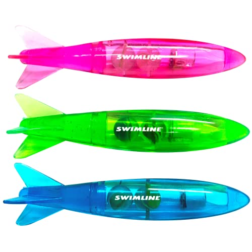 Swimline LED Dive Toys 3-Pack - Glowing Torpedo Light-Up Underwater Retrieval Game for Pool & Bath