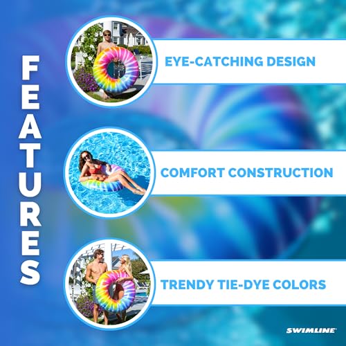 Swimline Tie Dye Spiral Pool Ring – 42-Inch Inflatable Vinyl Float for Adults & Teens
