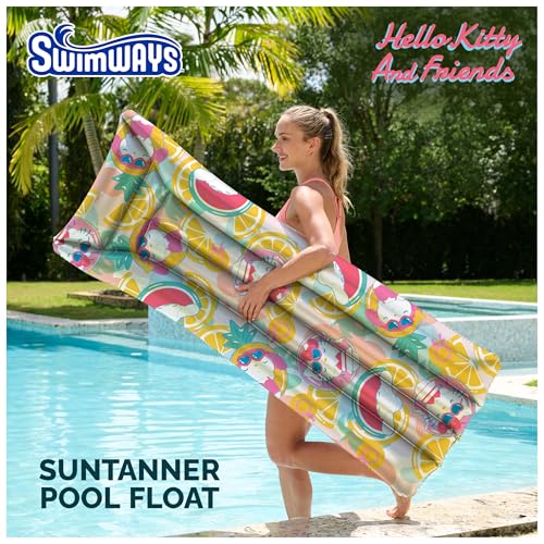 SwimWays Hello Kitty Suntanner Inflatable Pool Float - 70 x 23 Inch, Durable PVC, Pool Toy for Teens & Adults