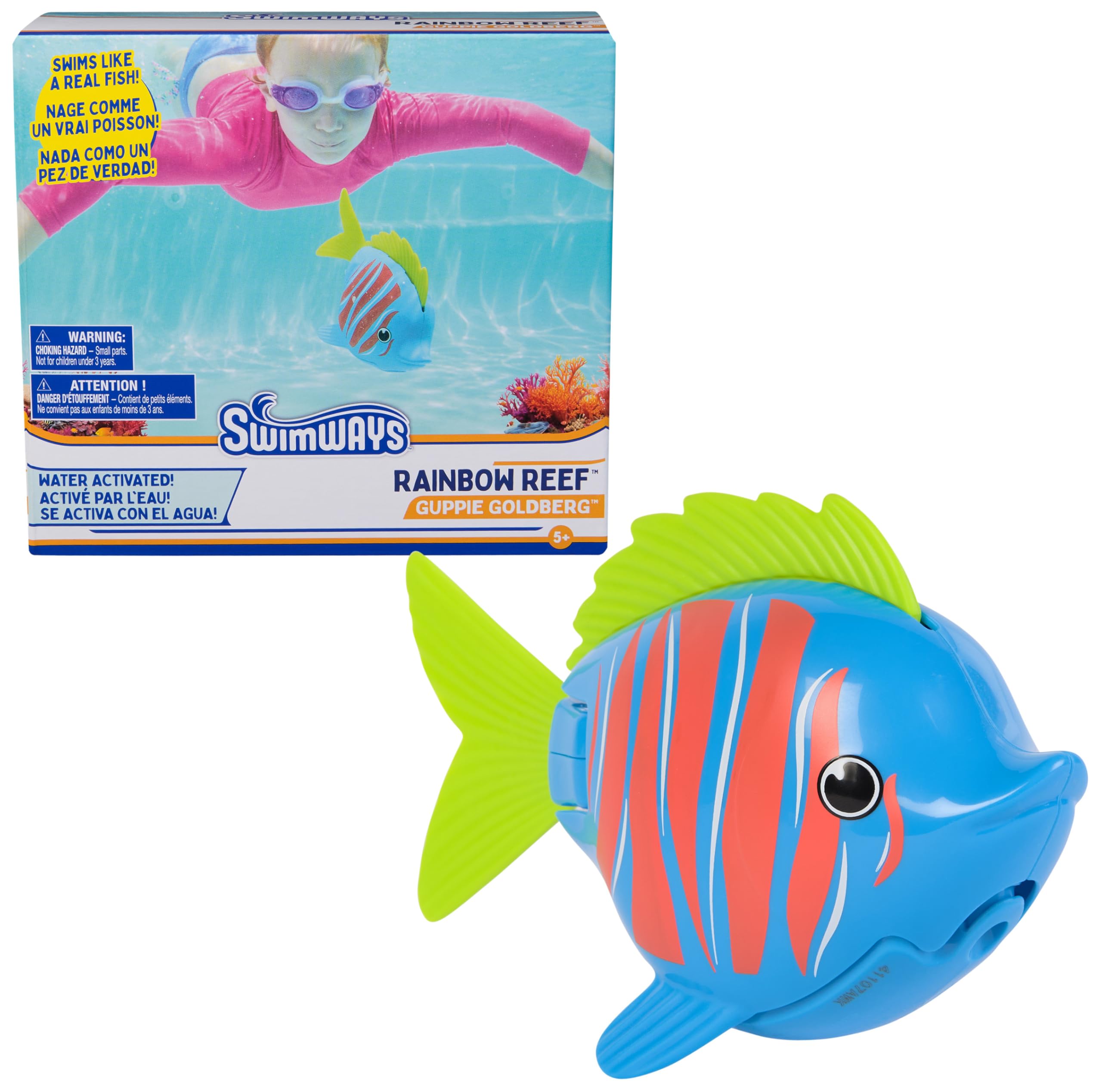SwimWays Rainbow Reef Guppie Goldberg: Self-Swimming Pool Fish Toy (Ages 5+, Batteries Included)