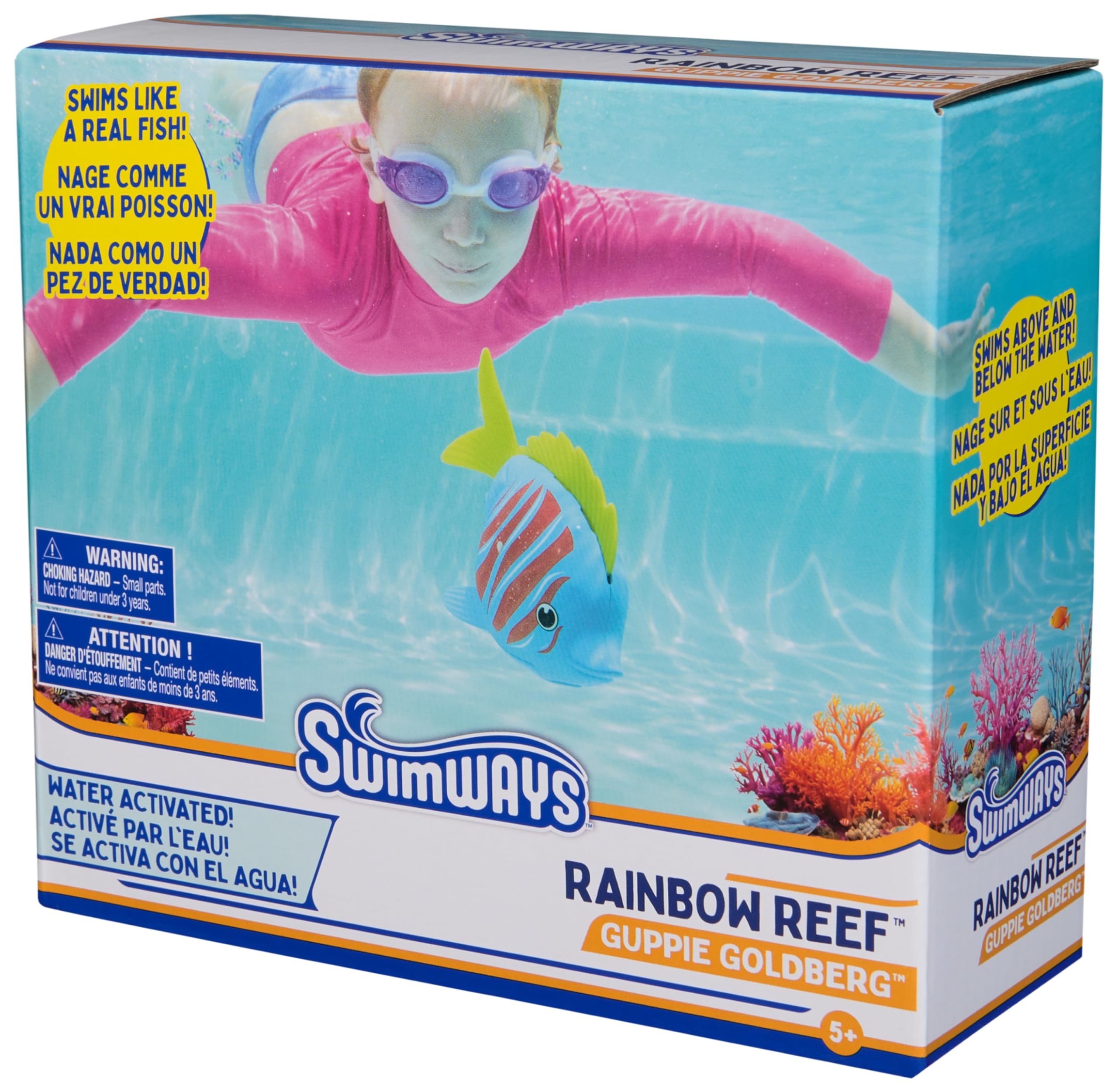 SwimWays Rainbow Reef Guppie Goldberg: Self-Swimming Pool Fish Toy (Ages 5+, Batteries Included)