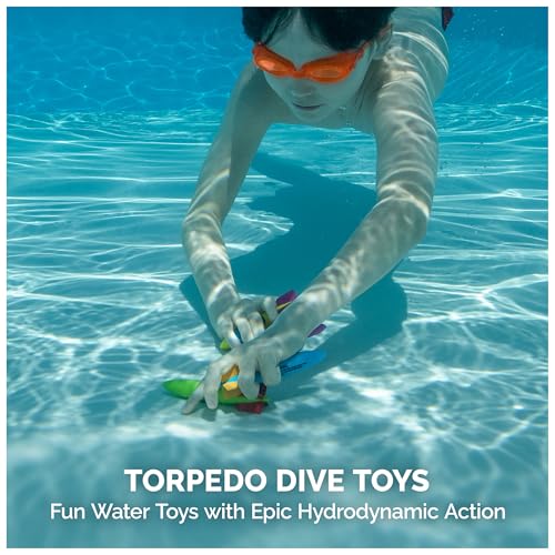 SwimWays Toypedo Bandits Dive Toys 4-Pack – Underwater Gliding Pool Toys for Kids Ages 5+