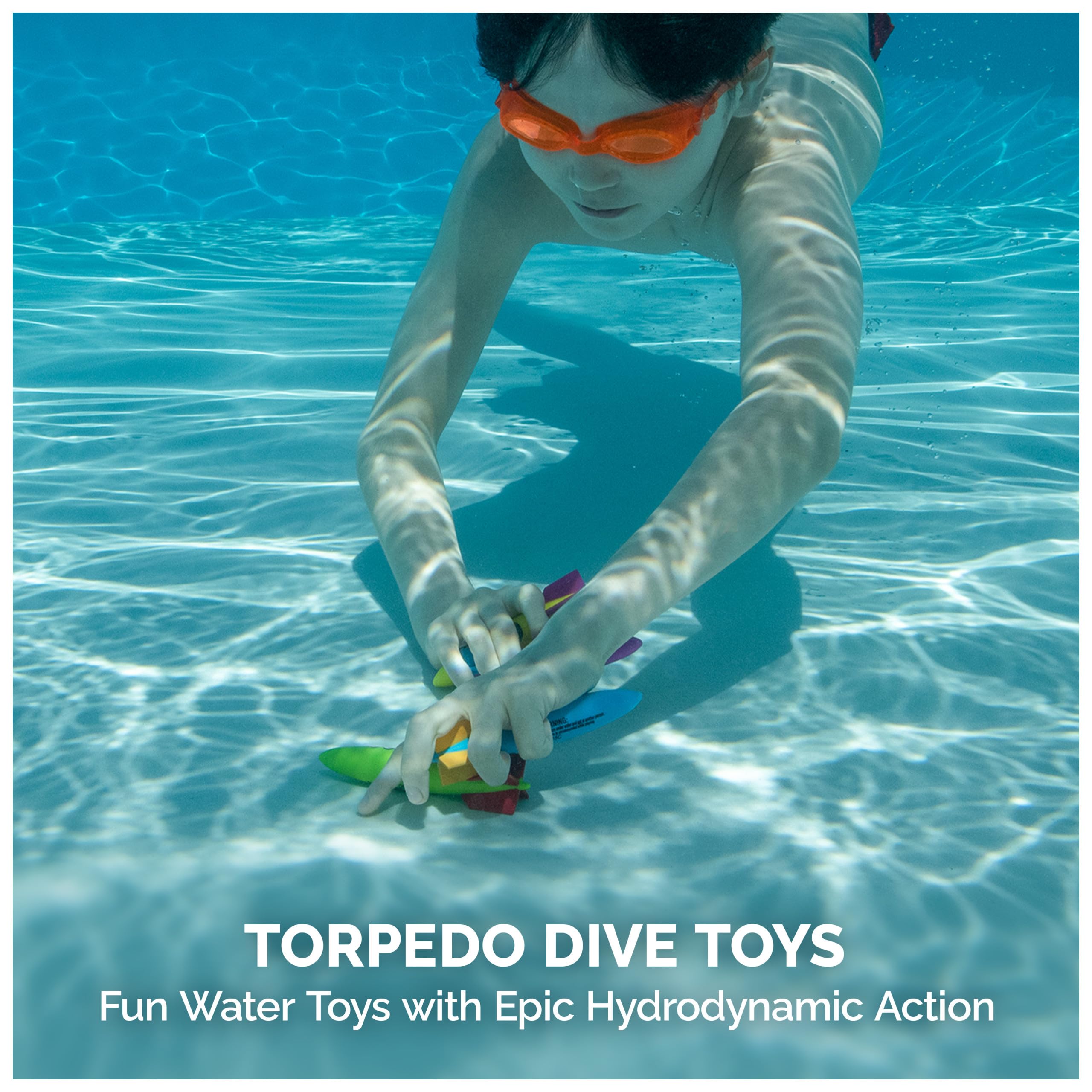 SwimWays Toypedo Bandits Dive Toys 4-Pack – Underwater Gliding Pool Toys for Kids Ages 5+