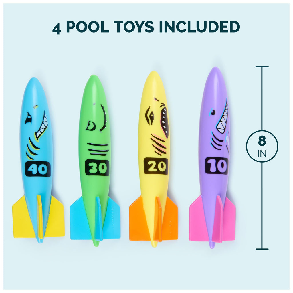 SwimWays Toypedo Bandits Dive Toys 4-Pack – Underwater Gliding Pool Toys for Kids Ages 5+