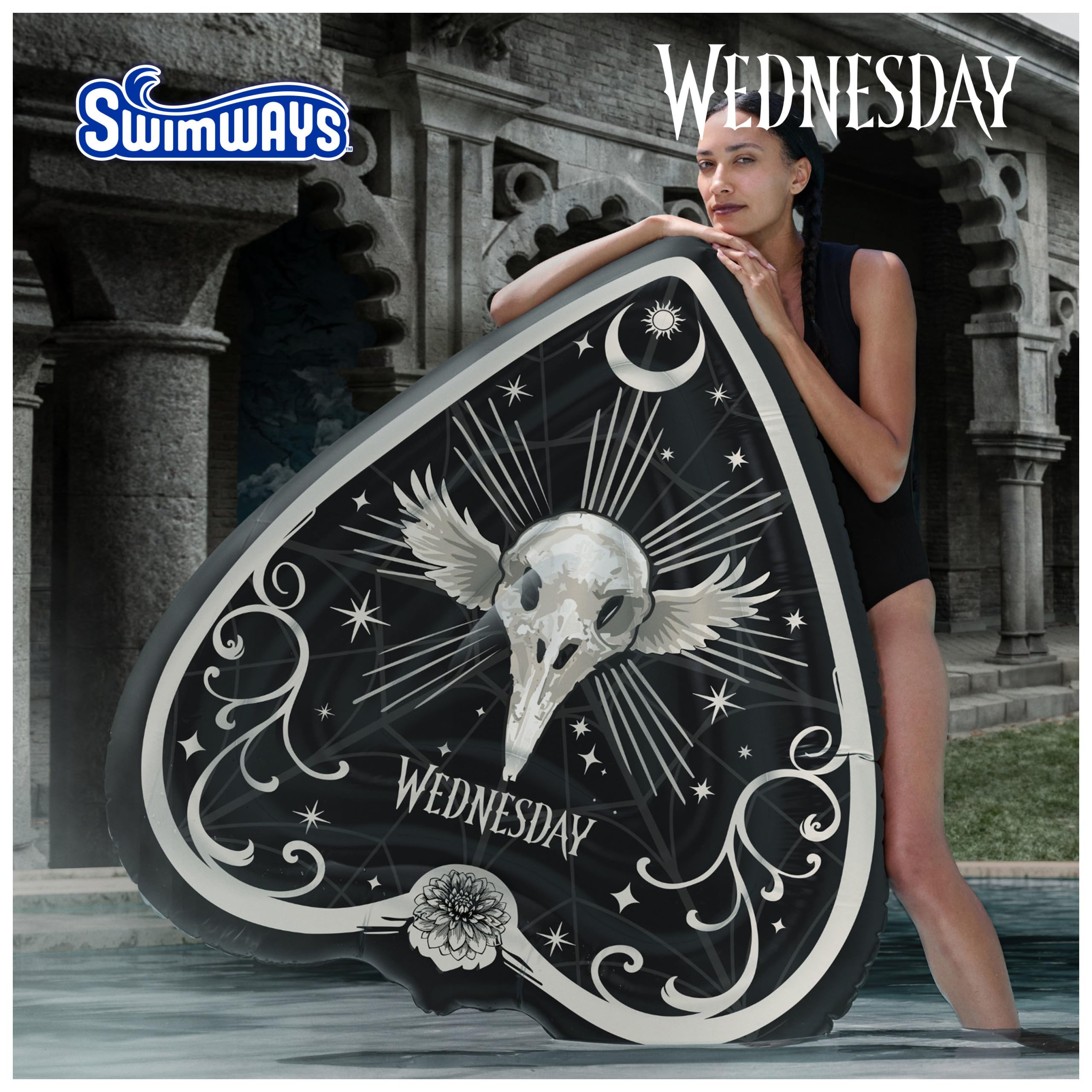 SwimWays Wednesday Oversized Pool Float for Teens – Spade-Shaped Inflatable Lounger