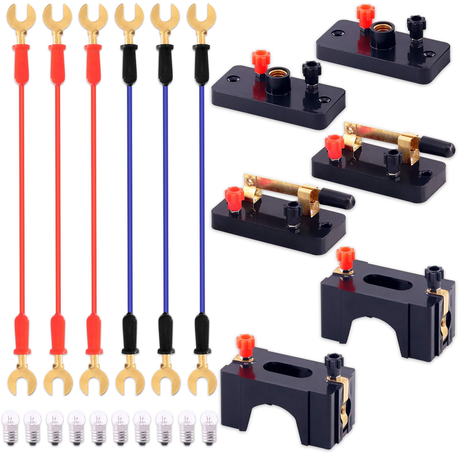 Swpeet 22-Piece Basic Circuit Kit for Physics Experiments - Wires, Battery Holders, Switches, Bulb Holders & E10 Bulbs