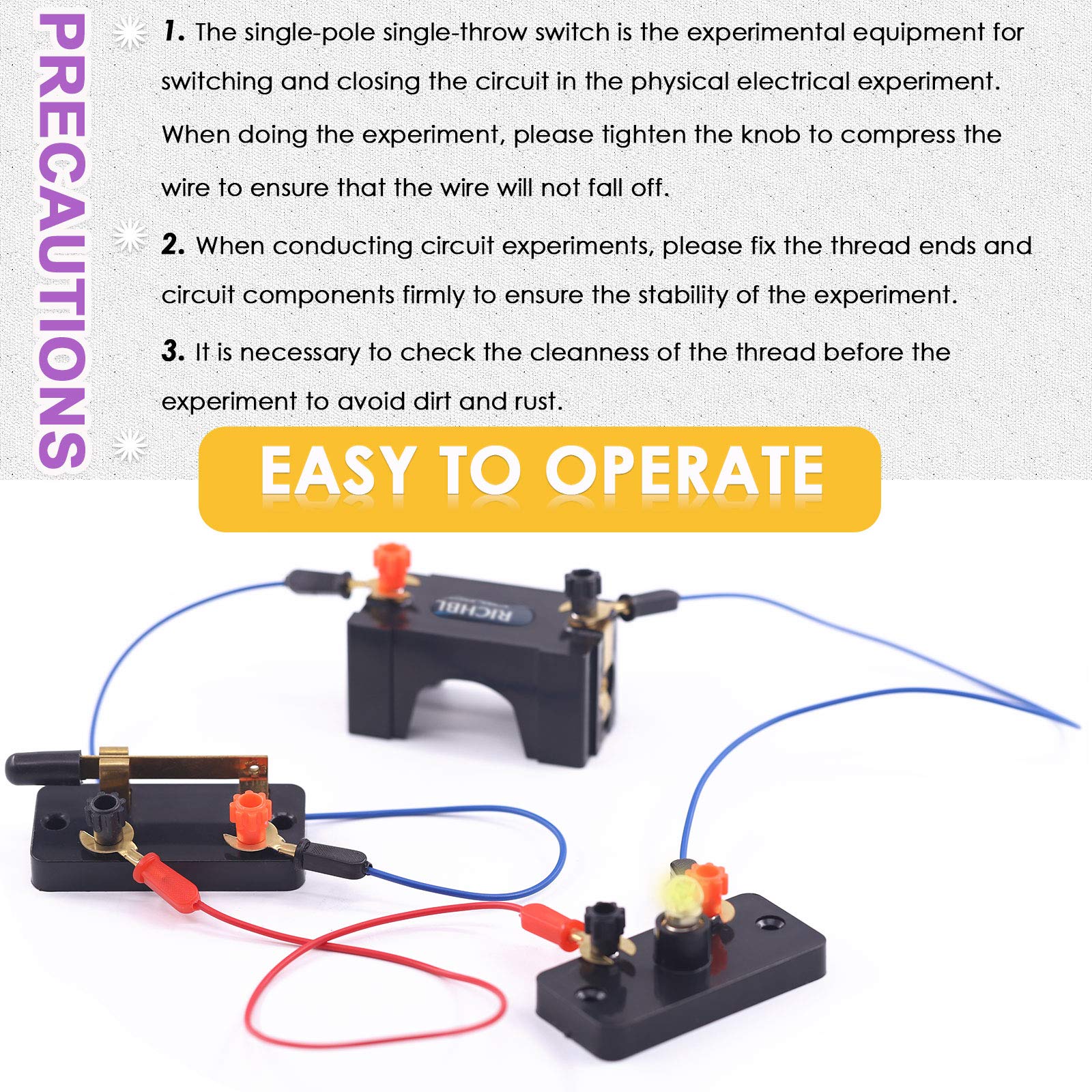 Swpeet 22-Piece Basic Circuit Kit for Physics Experiments - Wires, Battery Holders, Switches, Bulb Holders & E10 Bulbs