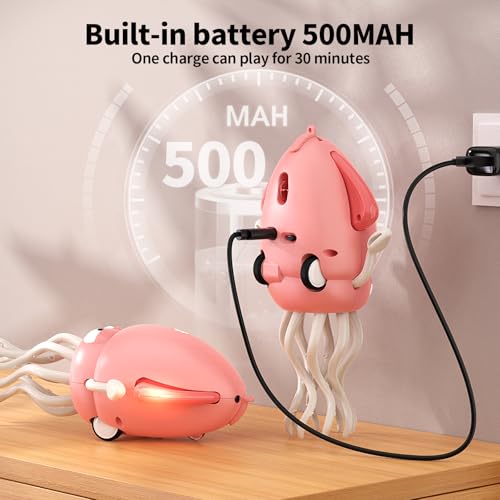 SWTOIPIG Pink Electric Dancing Octopus Toy with Lights, Music & Obstacle Avoidance for Tummy Time