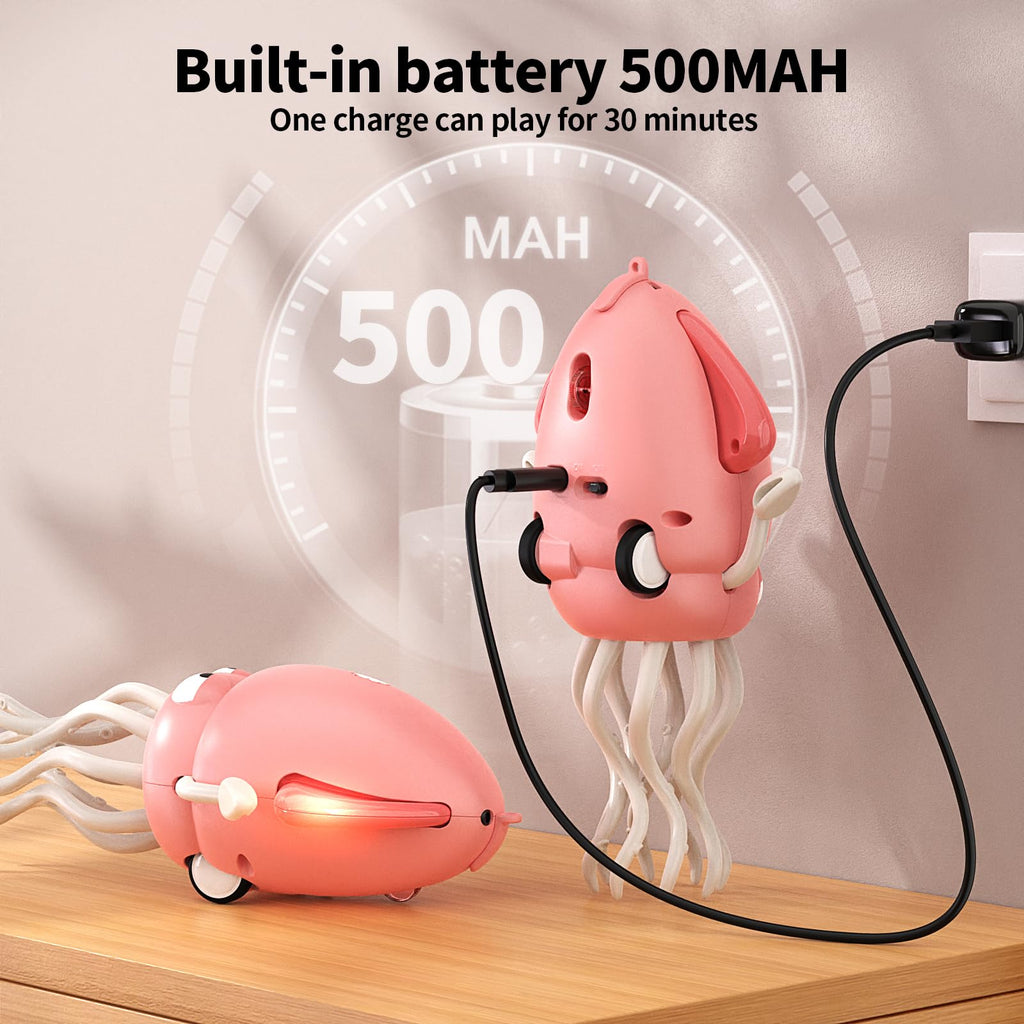 SWTOIPIG Pink Electric Dancing Octopus Toy with Lights, Music & Obstacle Avoidance for Tummy Time