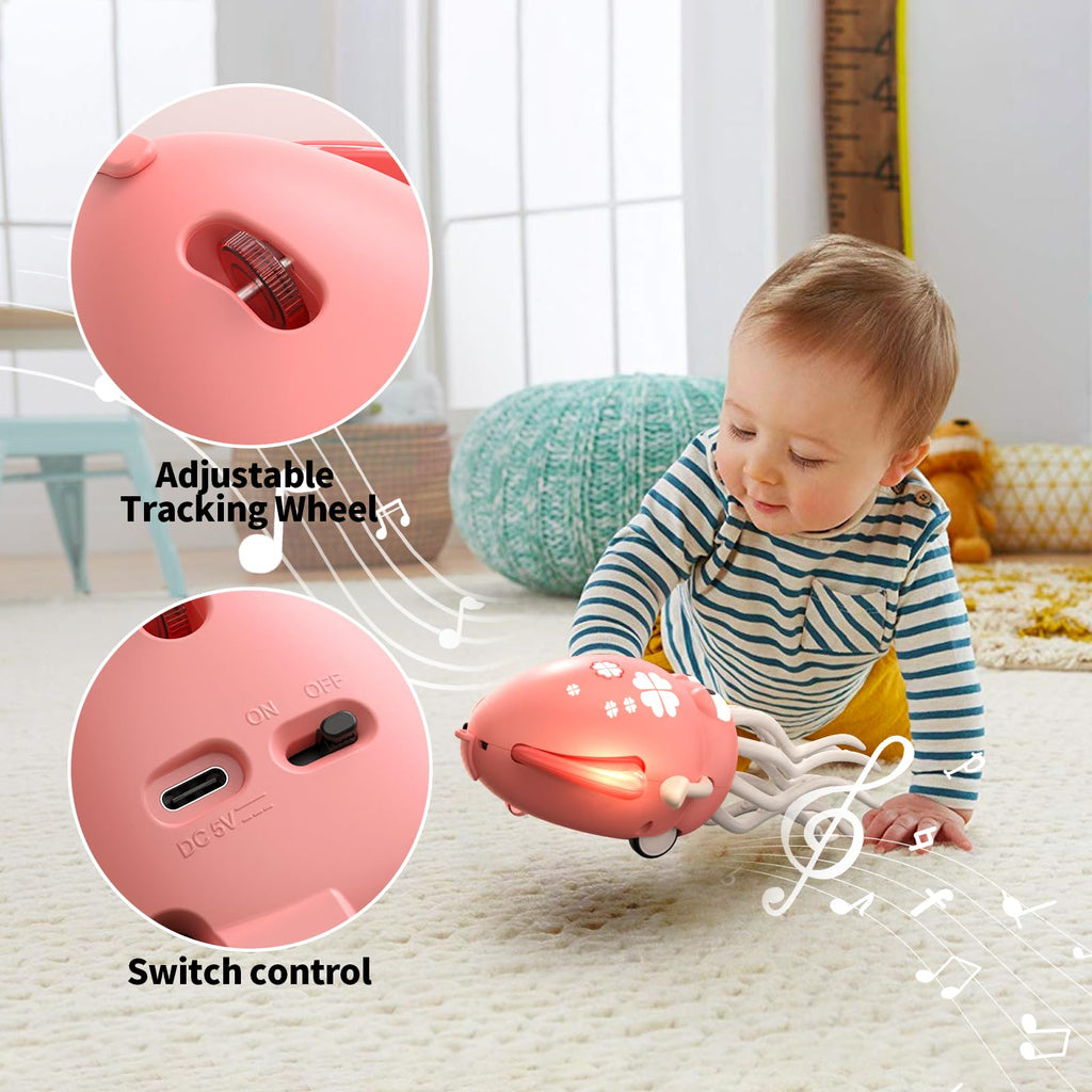 SWTOIPIG Pink Electric Dancing Octopus Toy with Lights, Music & Obstacle Avoidance for Tummy Time