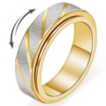 SYDNFZY 18K Gold Plated Fidget Spinner Ring – Stainless Steel Anxiety Relief Jewelry for Women and Men, Size 8 with Slanted Brushing Texture