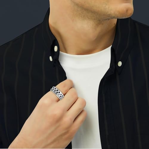 SYDNFZY Checkered Fidget Ring - 8mm 18K Gold Plated Stainless Steel Spinner Ring for Stress Relief - Anxiety Jewelry for Men and Women - Size 11