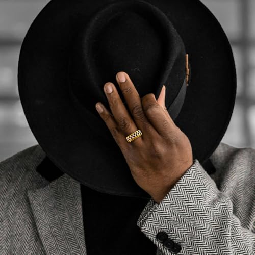SYDNFZY Checkered Fidget Ring – 8mm 18K Gold Plated Stainless Steel Anxiety Spinner Jewelry for Adults