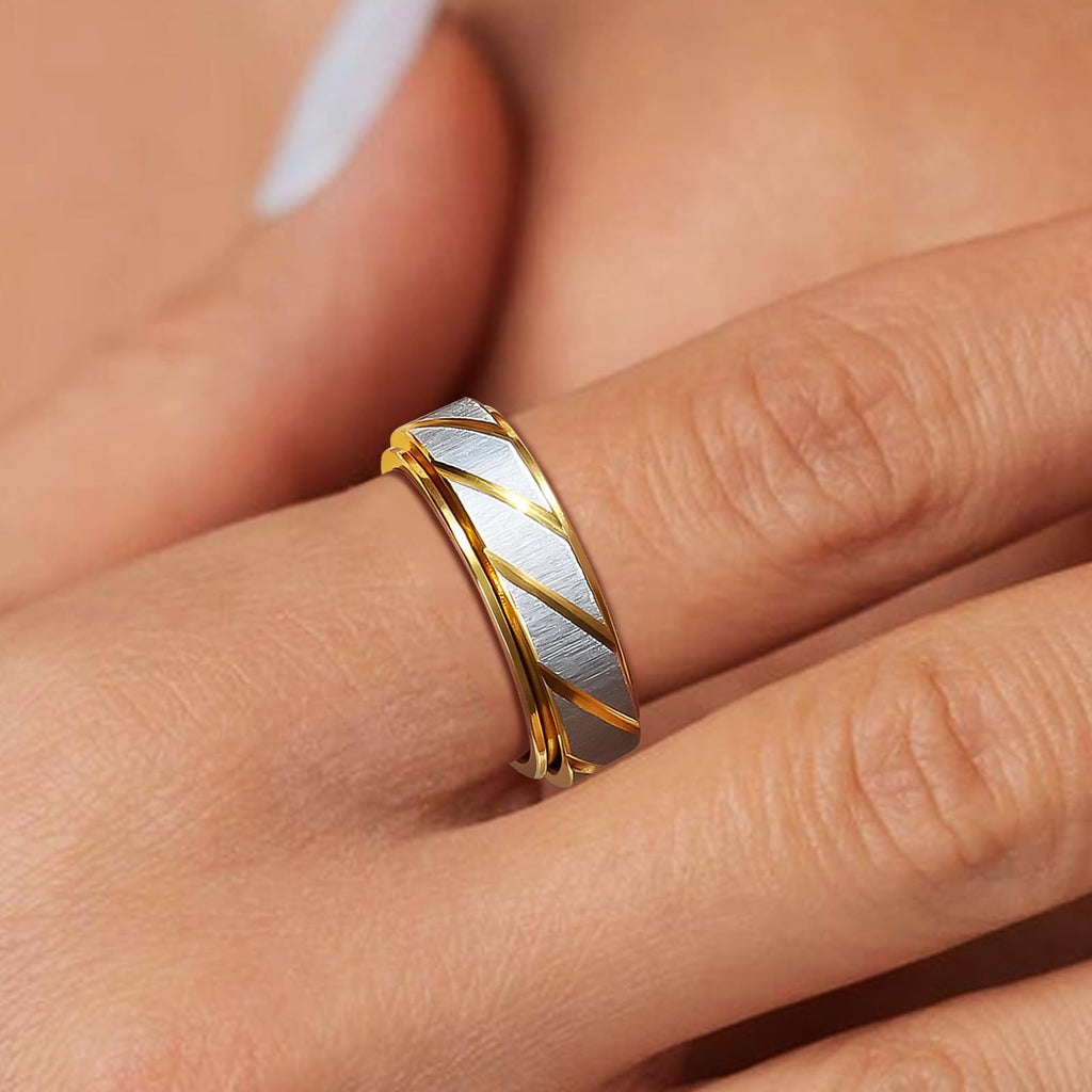 SYDNFZY Fidget Spinner Ring - 18K Gold Plated Stainless Steel Anxiety Relief Jewelry for Women and Men