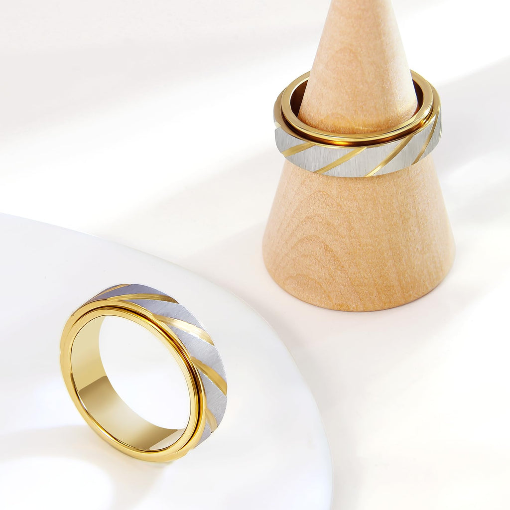SYDNFZY Fidget Spinner Ring - 18K Gold Plated Stainless Steel Anxiety Relief Jewelry for Women and Men