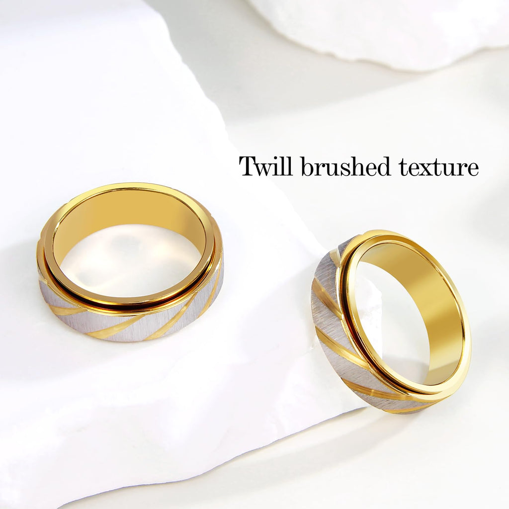 SYDNFZY Fidget Spinner Ring - 18K Gold Plated Stainless Steel Anxiety Relief Jewelry for Women and Men