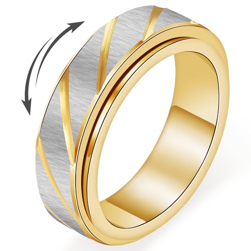 SYDNFZY Fidget Spinner Ring - 18K Gold Plated Stainless Steel Anxiety Relief Jewelry for Women and Men