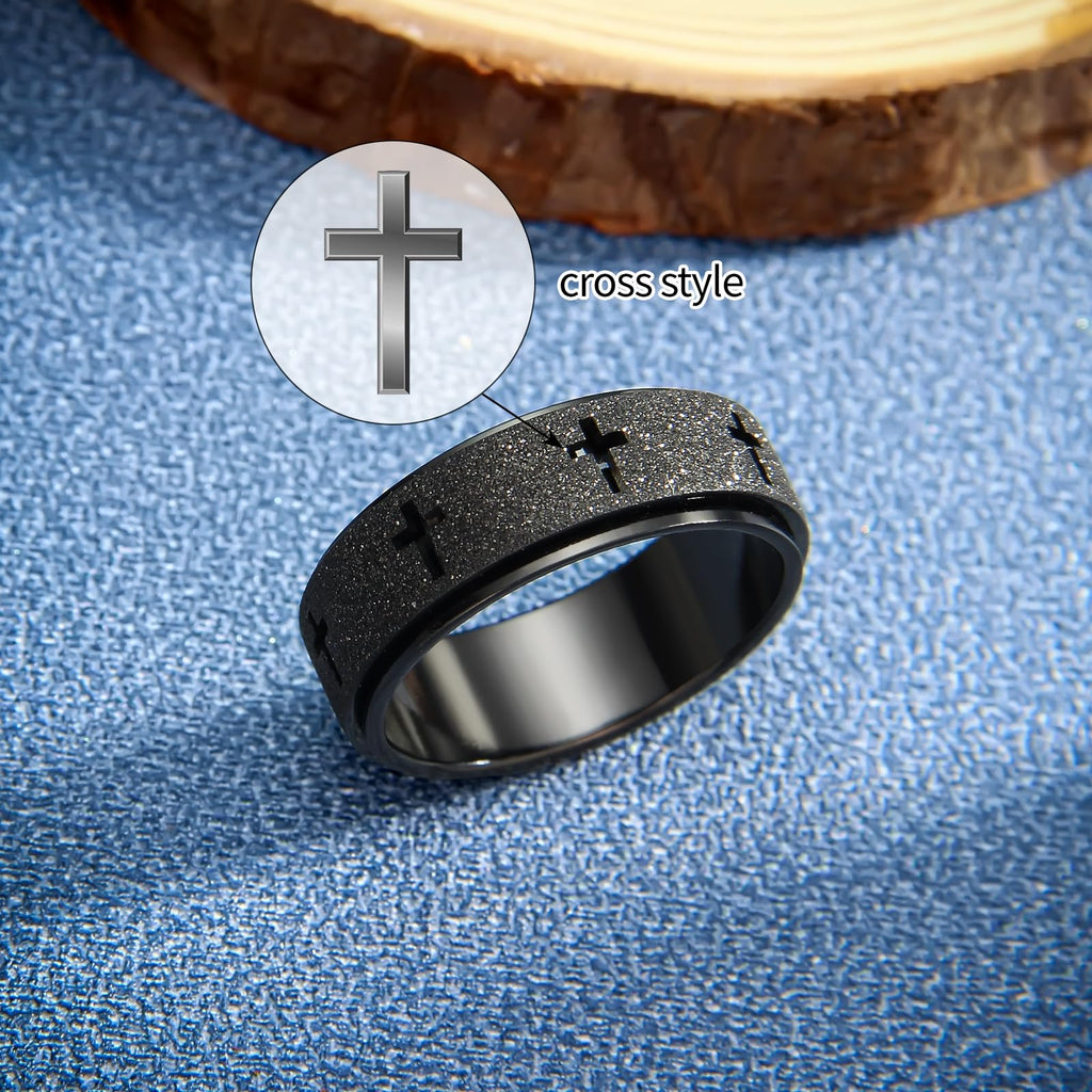 SYDNFZY Men's Stainless Steel Anxiety Spinner Ring – 8mm Fidget Ring for Stress Relief – Rotating Band – Sizes 6-11
