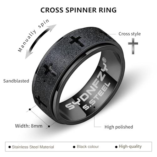 SYDNFZY Men's Stainless Steel Anxiety Spinner Ring – 8mm Fidget Ring for Stress Relief – Rotating Band – Sizes 6-11