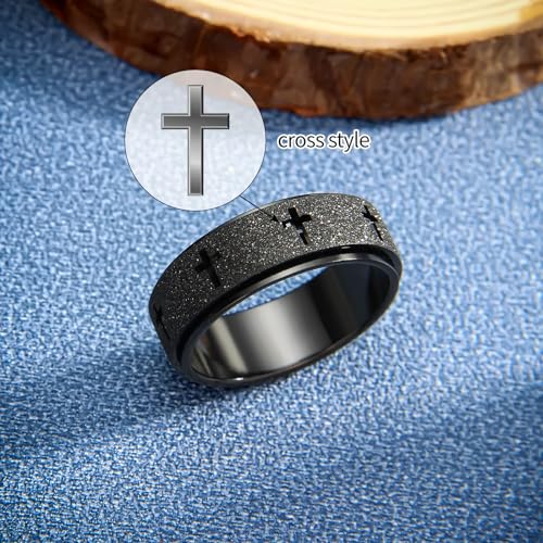 SYDNFZY Men's Stainless Steel Spinner Ring - 8mm Cross Fidget Ring for Anxiety and Focus