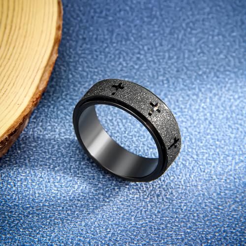 SYDNFZY Men's Stainless Steel Spinner Ring - 8mm Cross Fidget Ring for Anxiety and Focus