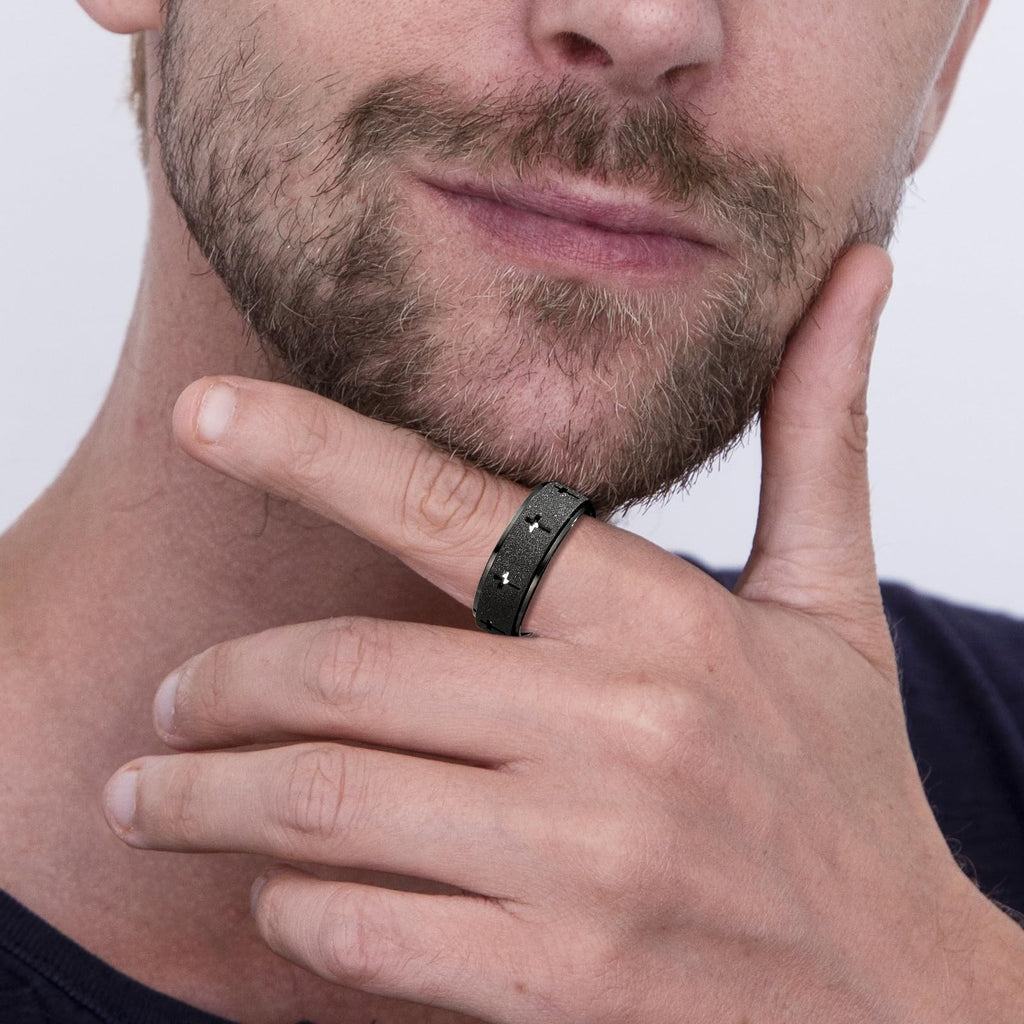 SYDNFZY Men's Stainless Steel Spinner Ring - 8mm Cross Fidget Ring for Anxiety and Focus