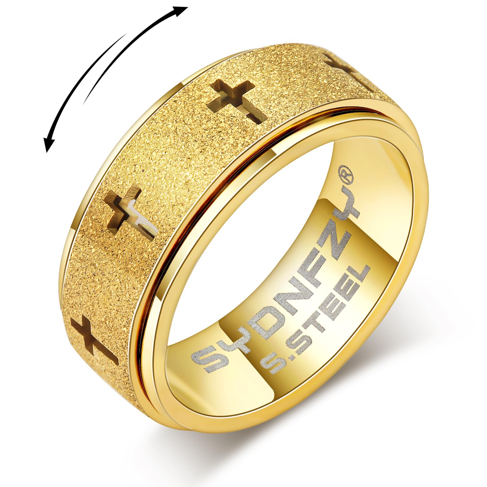 SYDNFZY Stainless Steel Anxiety Spinner Ring for Men 8mm – Fidget Ring for Stress Relief (Sizes 6-11)