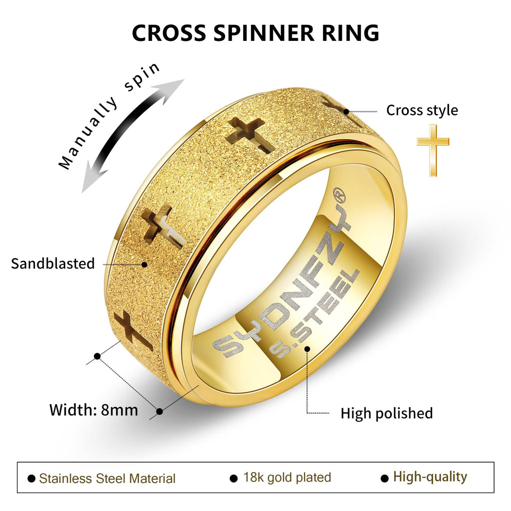 SYDNFZY Stainless Steel Anxiety Spinner Ring for Men 8mm – Fidget Ring for Stress Relief (Sizes 6-11)