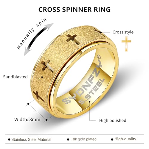 SYDNFZY Stainless Steel Anxiety Spinner Ring for Men 8mm – Fidget Ring for Stress Relief (Sizes 6-11)
