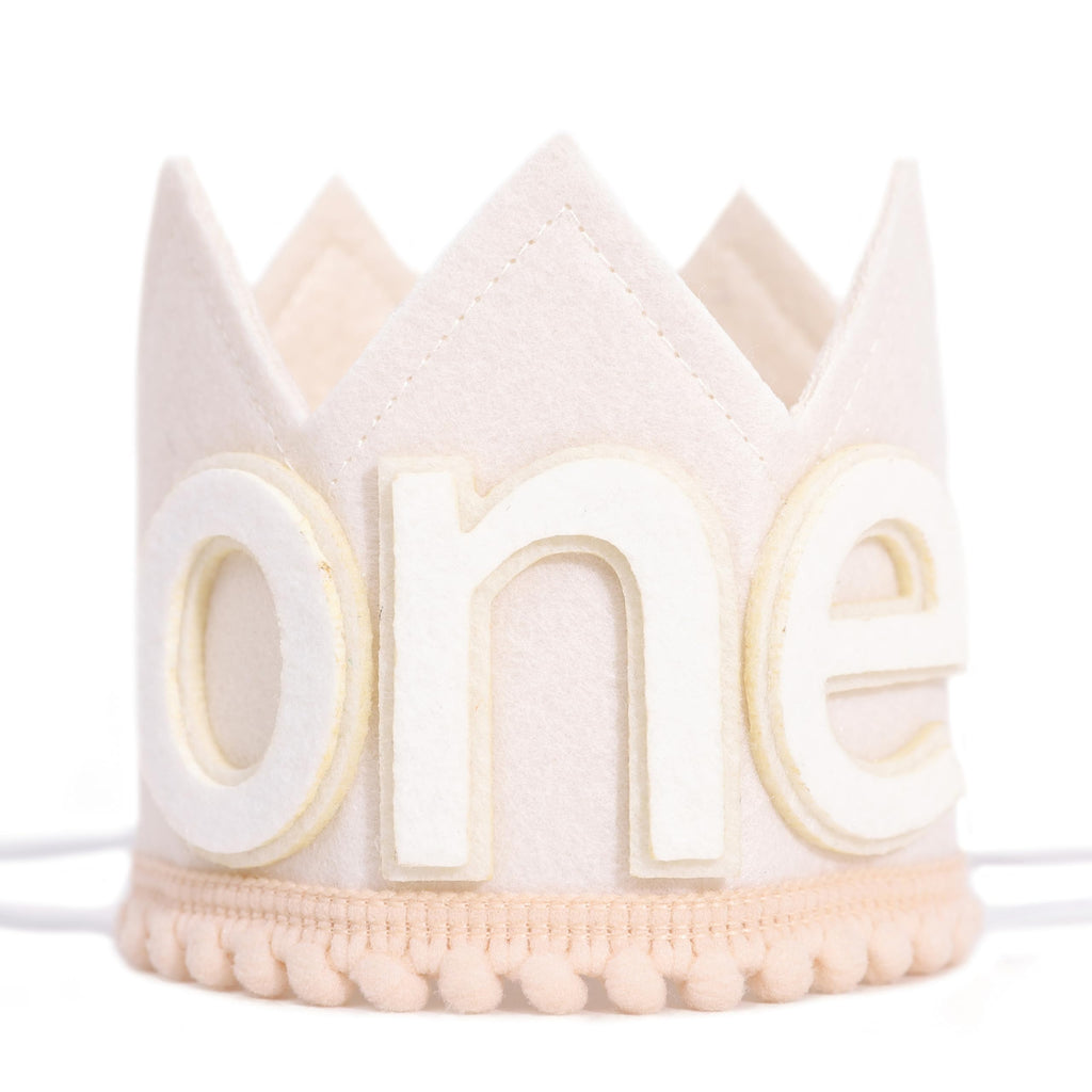 SYESQL Baby 1st Birthday Crown Hat - White Felt Cake Smash Party Headpiece for Boys and Girls