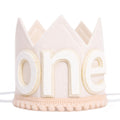 SYESQL Baby 1st Birthday Crown Hat - White Felt Cake Smash Party Headpiece for Boys and Girls