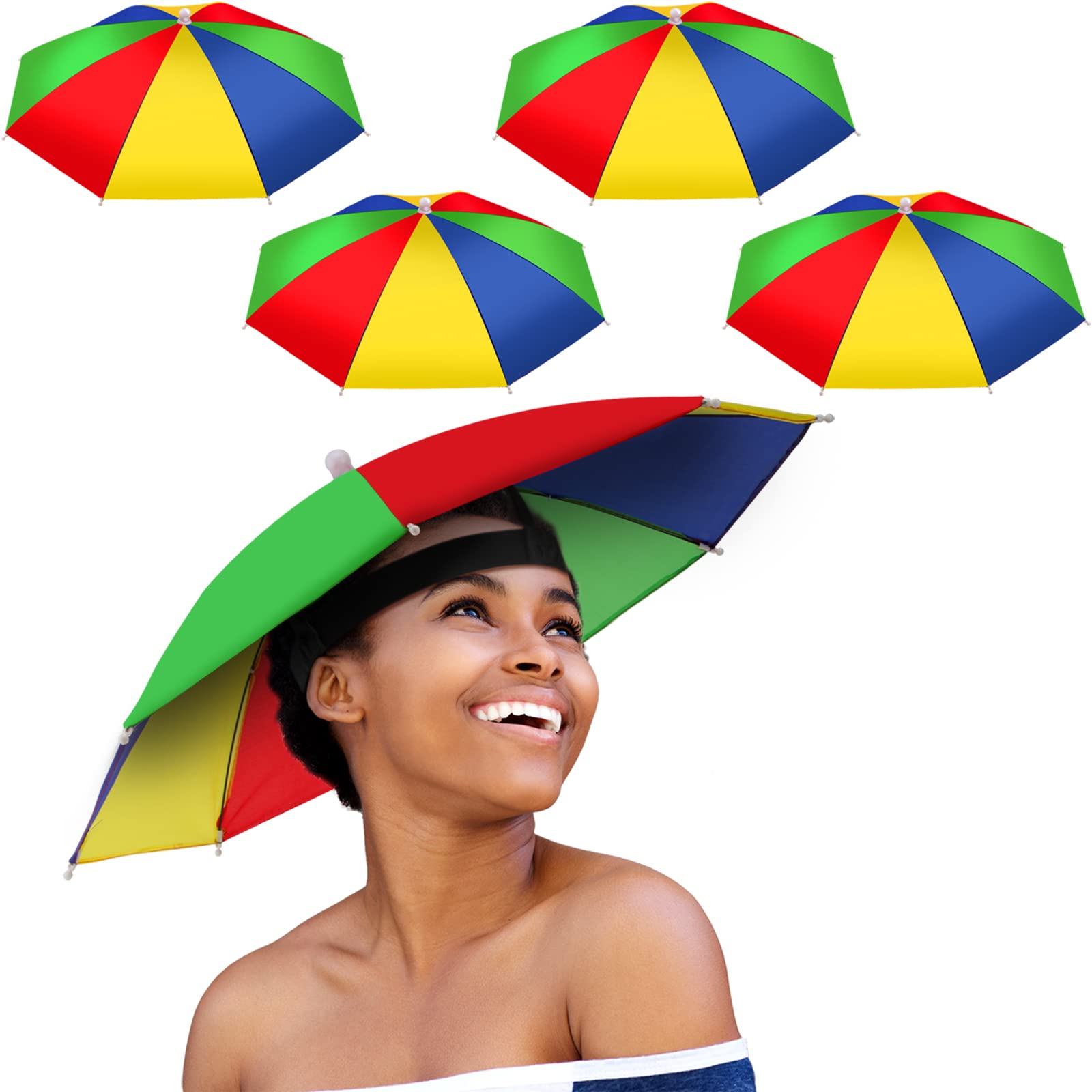 Syhood 4-Pack Rainbow Umbrella Hats – Waterproof, Hands-Free, Adjustable for Adults