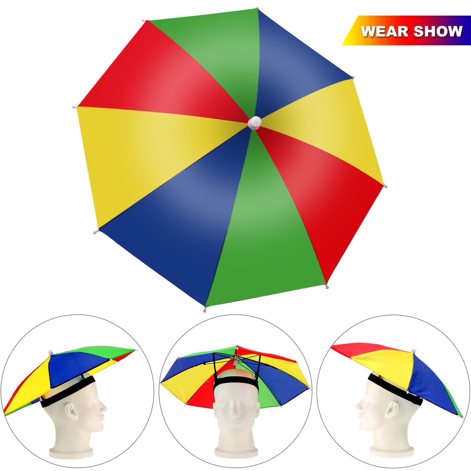 Syhood 4-Pack Rainbow Umbrella Hats – Waterproof, Hands-Free, Adjustable for Adults