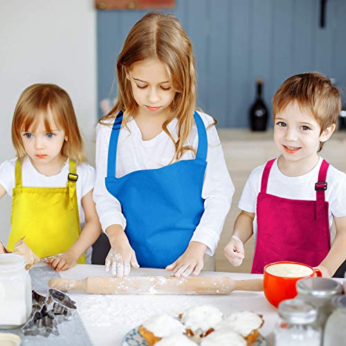 Syhood 6 Pack Kids Aprons with Pockets - Adjustable Children Chef Aprons for Cooking, Painting, Crafting (Fresh Colors, Large)