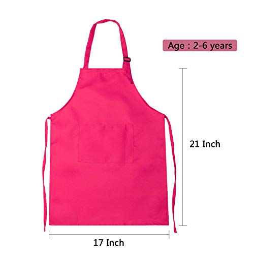 Syhood 6 Pack Kids Aprons with Pockets - Adjustable Children Chef Aprons for Cooking, Painting, Crafting (Fresh Colors, Large)