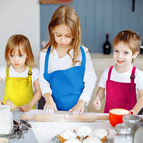 Syhood 6 Pack Kids Aprons with Pockets - Adjustable Children's Chef Aprons for Cooking, Baking, Painting, Crafting (Bright Colors, Large)