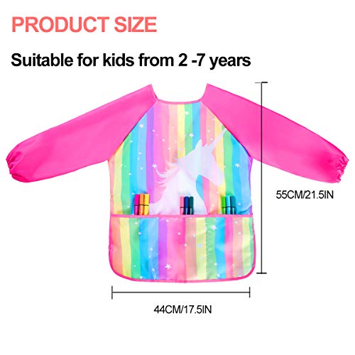 Sylfairy Kids Painting Smock – Waterproof Rainbow Unicorn Apron with Pockets for Ages 2-7