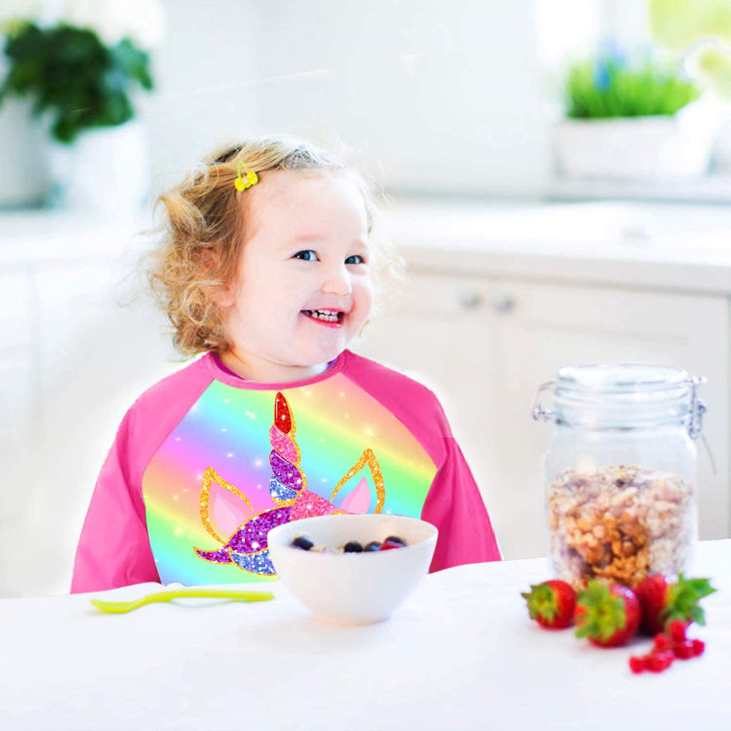 Sylfairy Kids Painting Smock – Waterproof Rainbow Unicorn Apron with Pockets for Ages 2-7