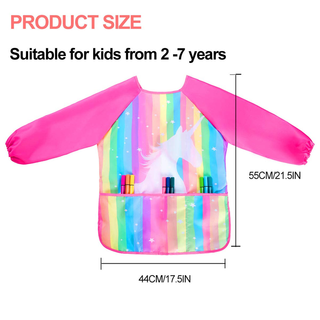 Sylfairy Kids Painting Smock – Waterproof Rainbow Unicorn Apron with Pockets for Ages 2-7