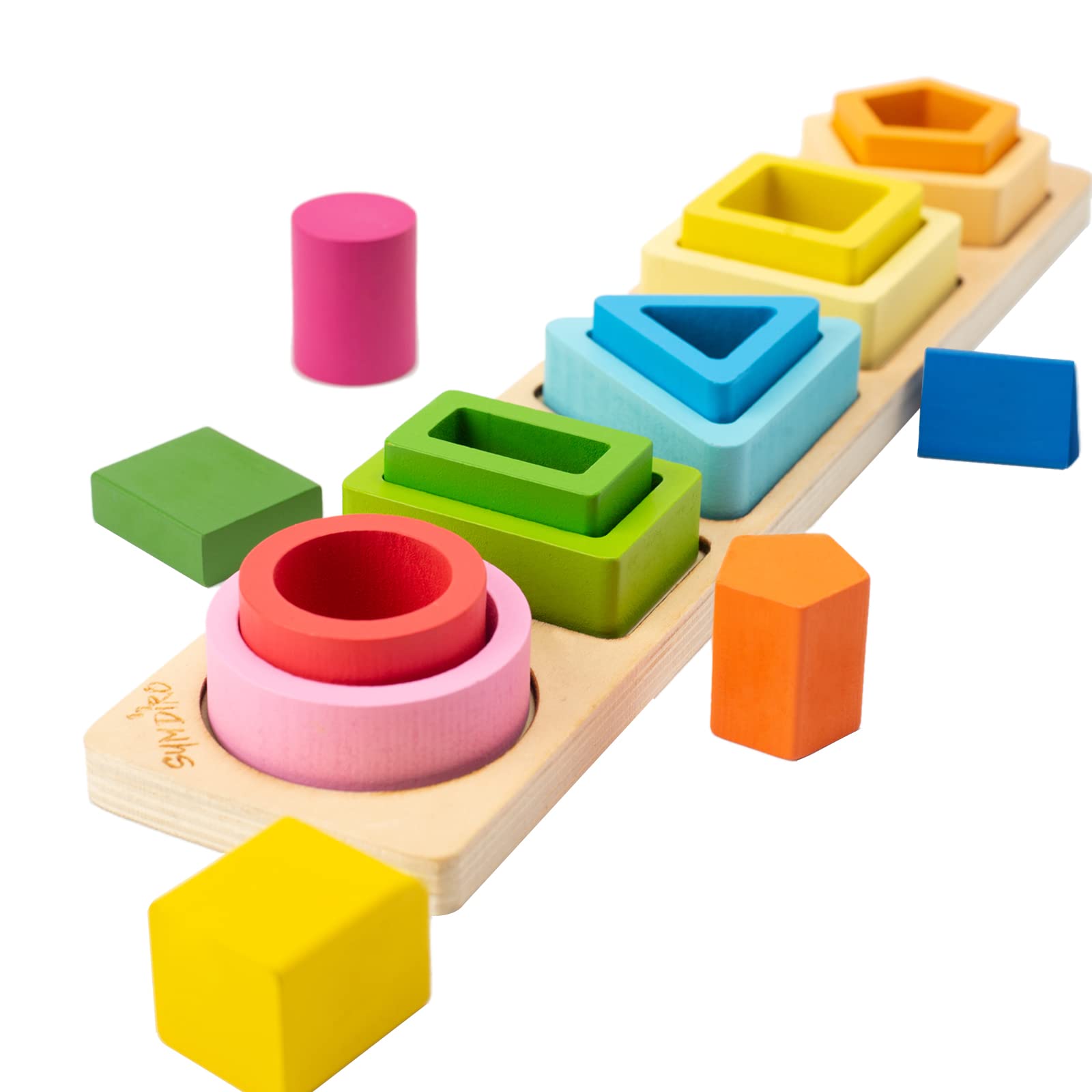 Symdiro Wooden Sorting & Stacking Toy - 20 Pieces, 5 Shapes & Colors for Toddlers 1-3