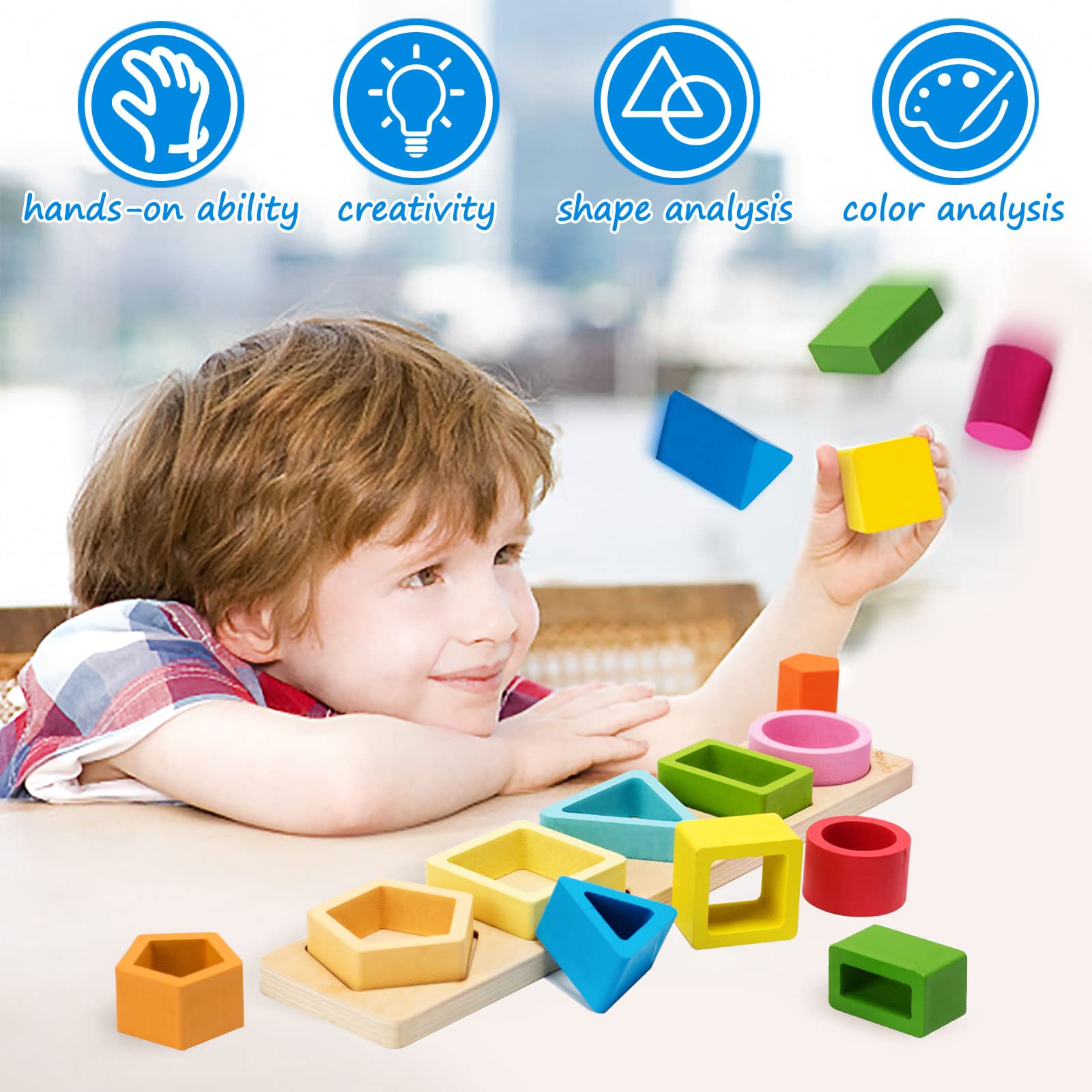 Symdiro Wooden Sorting & Stacking Toy - 20 Pieces, 5 Shapes & Colors for Toddlers 1-3