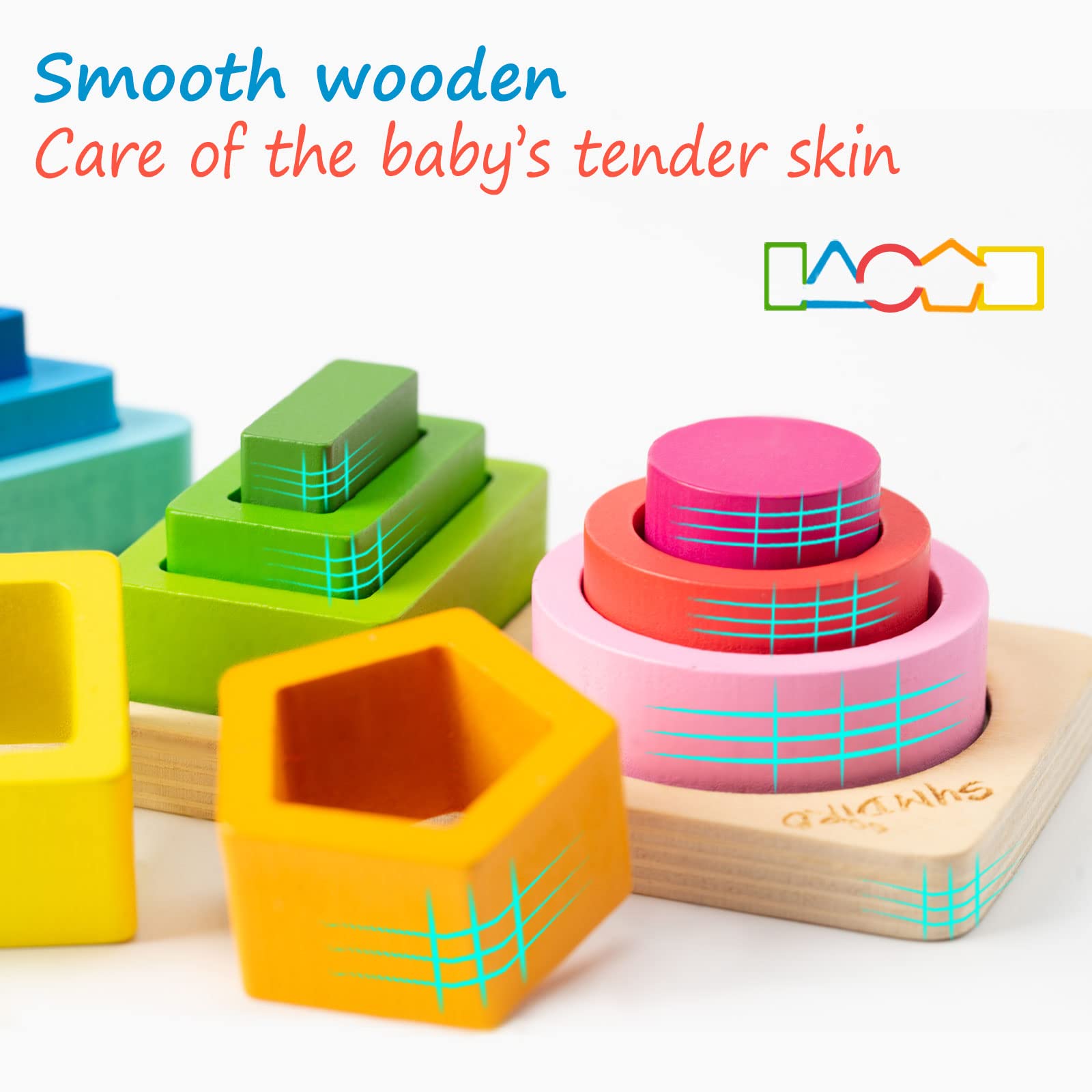 Symdiro Wooden Sorting & Stacking Toy - 20 Pieces, 5 Shapes & Colors for Toddlers 1-3