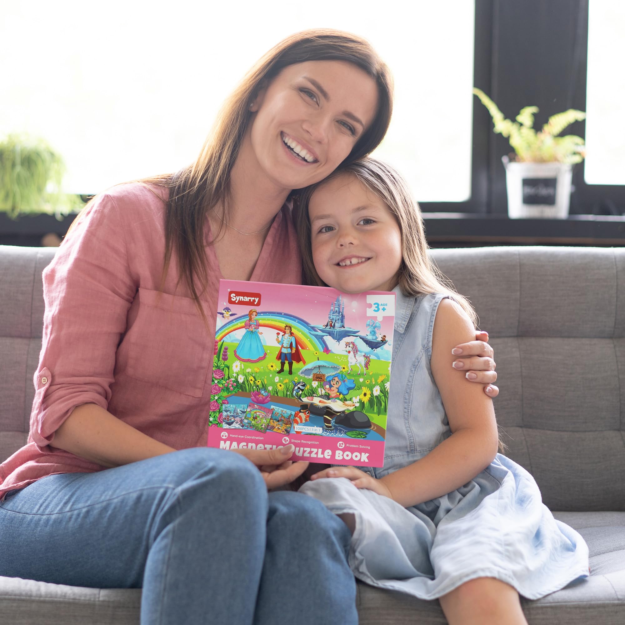 SYNARRY 36-Piece Magnetic Jigsaw Puzzles for Kids Ages 3-8 – Unicorn Princess Mermaid Themes, Travel-Friendly Book Design