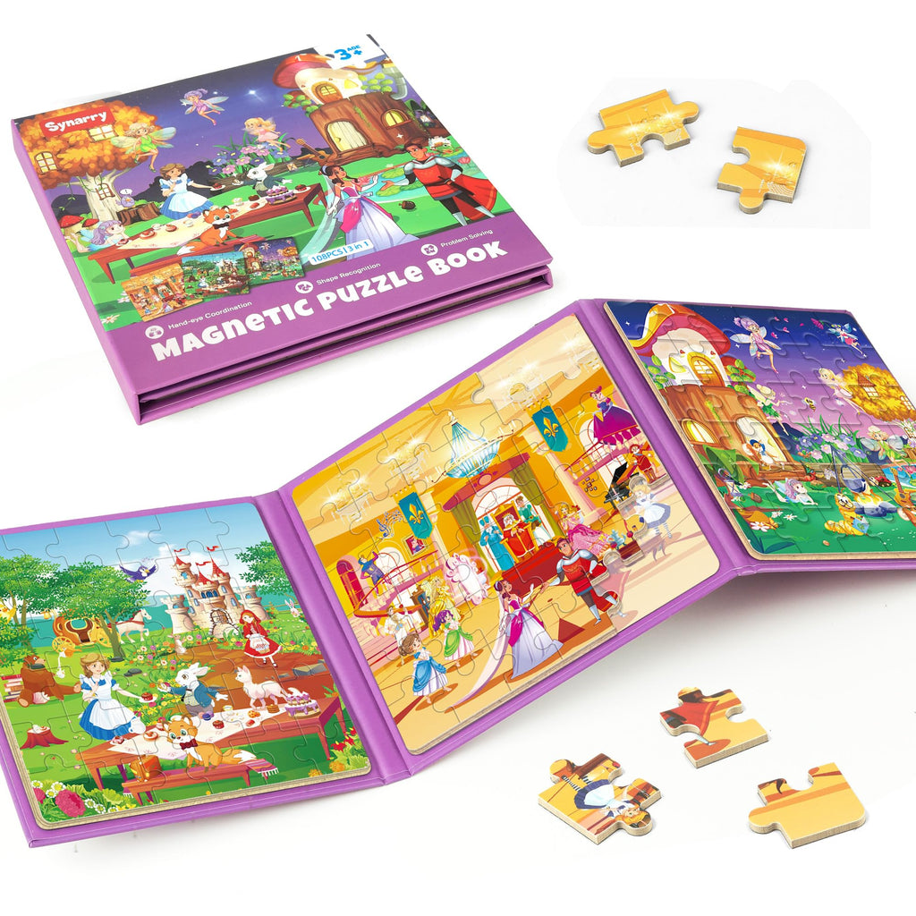 SYNARRY Princess Fairy Magnetic Puzzle Set – 36-Piece Travel Puzzles for Girls Ages 3-6