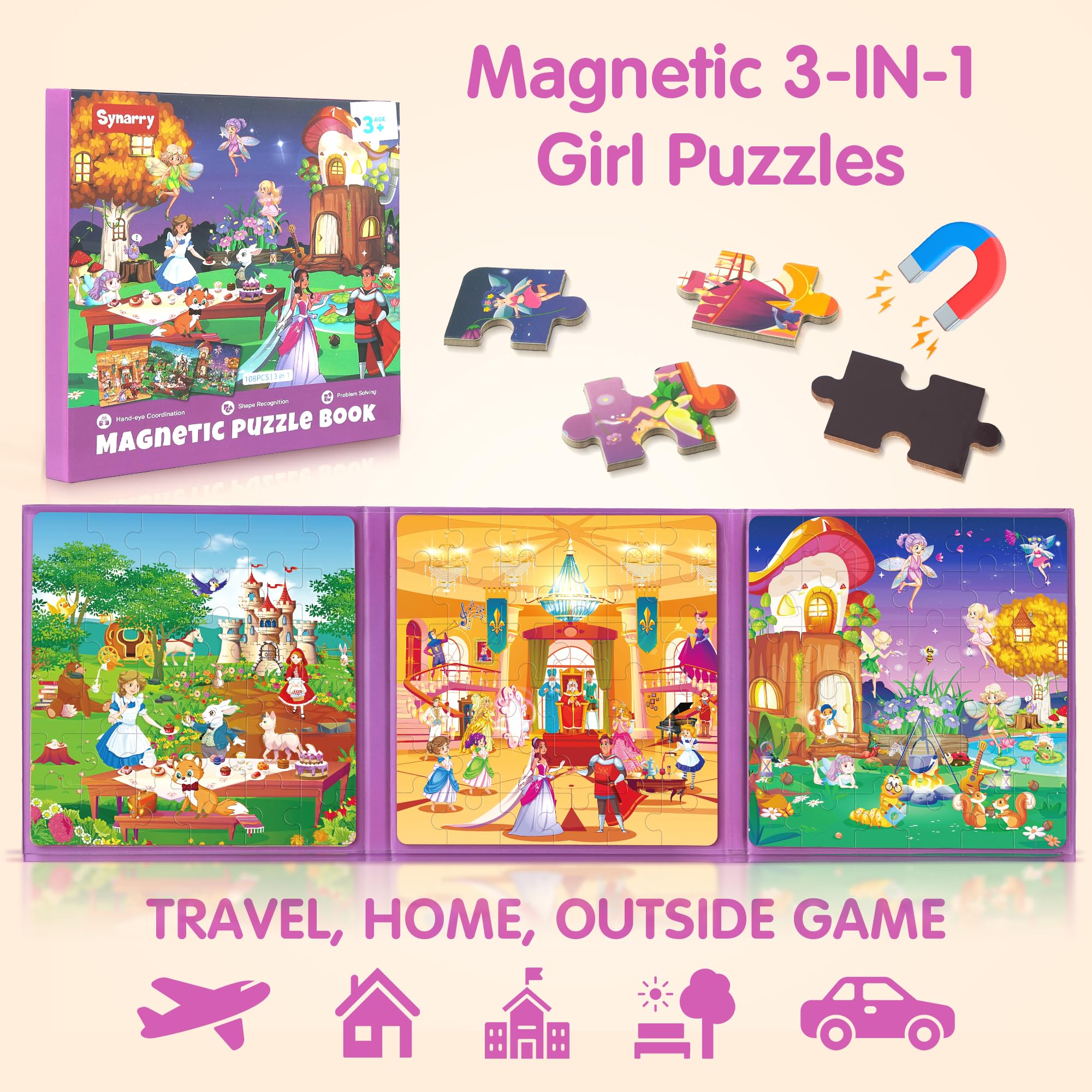 SYNARRY Princess Fairy Magnetic Puzzle Set – 36-Piece Travel Puzzles for Girls Ages 3-6